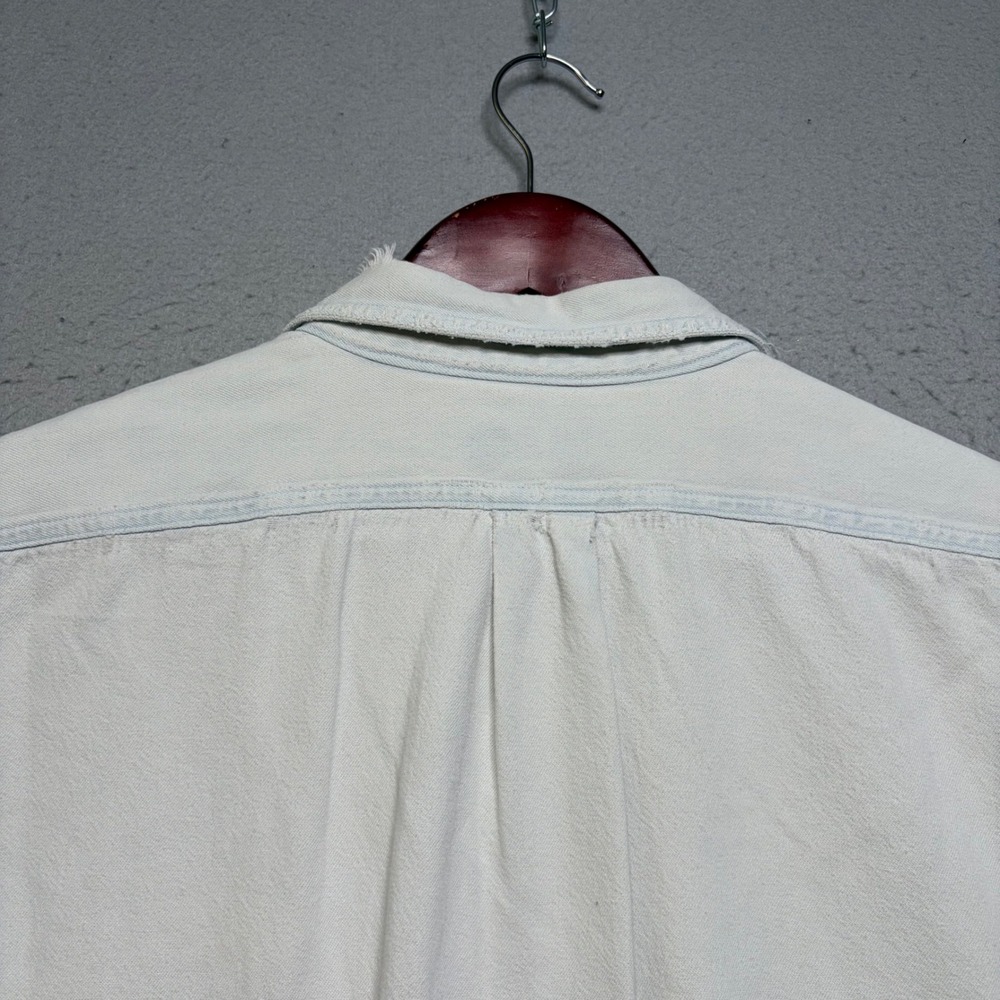 Indian Motocycle Denim Shirt Mens XL White Vintage 80s Distressed Biker Cotton - Picture 14 of 16